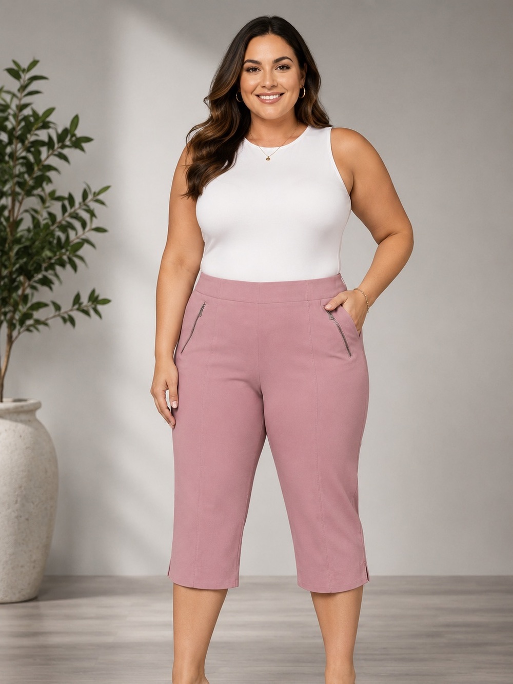 Michel Studio Alexa Women’s Pink Cropped Career Pants Size 18 Plus Zip Pockets